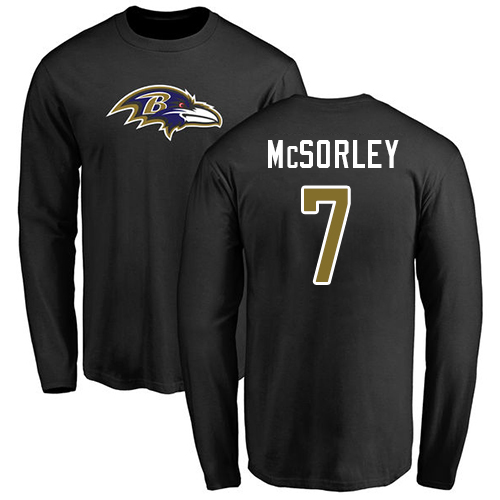 Men Baltimore Ravens Black Trace McSorley Name and Number Logo NFL Football #7 Long Sleeve T Shirt->baltimore ravens->NFL Jersey